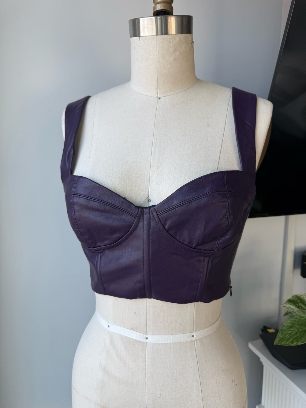Zara Purple Faux Leather Bustier Crop Top